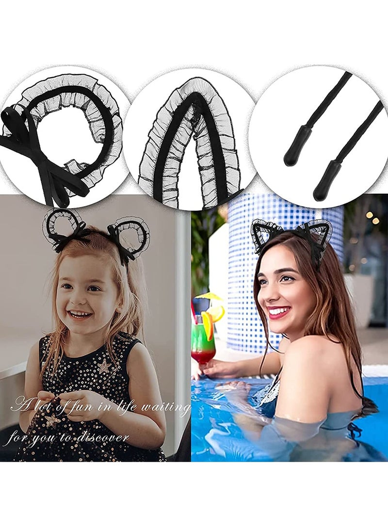 Headbands, Sweet Cat Ears Headband, Rabbit Ears Hairbands, Thin Metal Bands with Cloth Wrapped Rubber, Crown Tiara Headpiece for Masquerade Party Birthday Headwear Cosplay (4Pcs) - Image 5